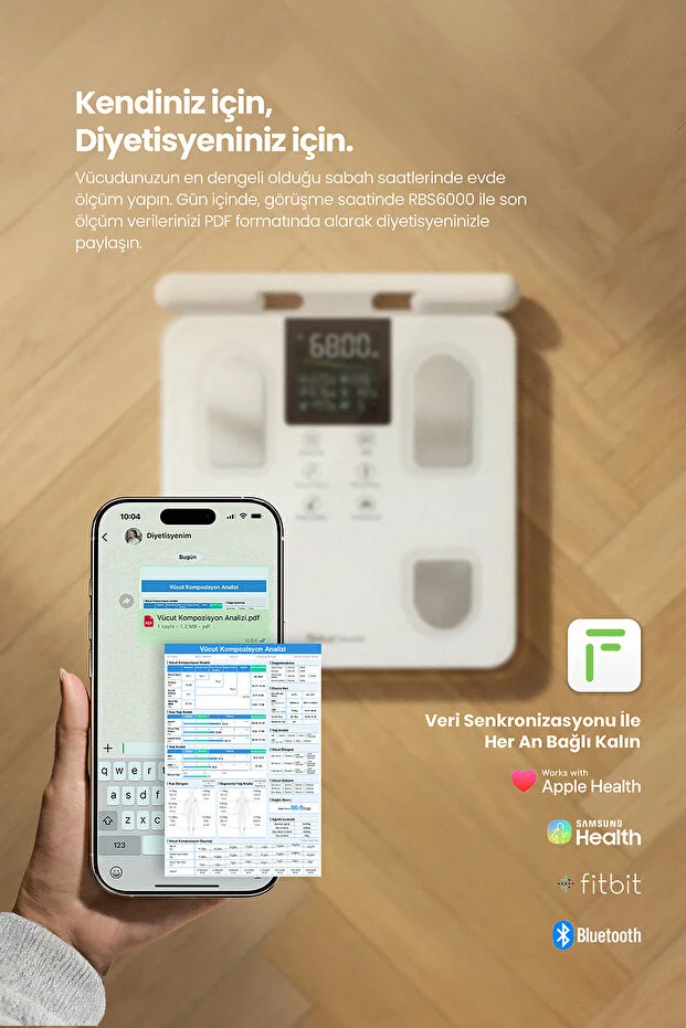 8 Elektrotlu Akıllı Tartı - Segmental Vücut Analizi, Multi-BIA, Yağ, Sıvı, Kas Ölçer